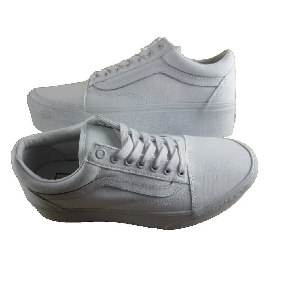 Vans Women's Old Skool Stackform True White Canvas Platform Shoes Size 8.5 NIB